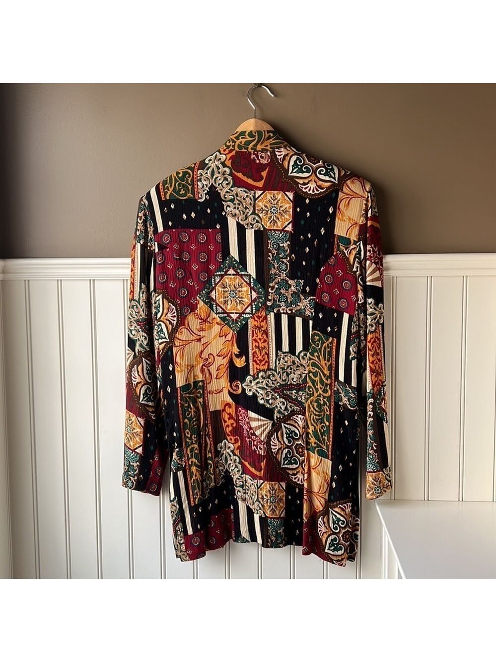 Jolibee Vintage Multicolored Creped Fabric Abstract Pattern Tunic Size 12 - Picture 12 of 14